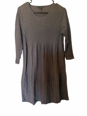 Ellen Fisher Ribbed Knit Brown Sweater Dress washable wool